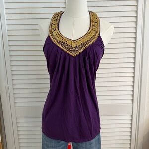 Y2K Victoria's Secret Bra Tops Purple Halter Tank with Gold Sequins